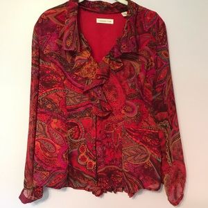 Coldwater Creek Red Paisley Blouse Size L
